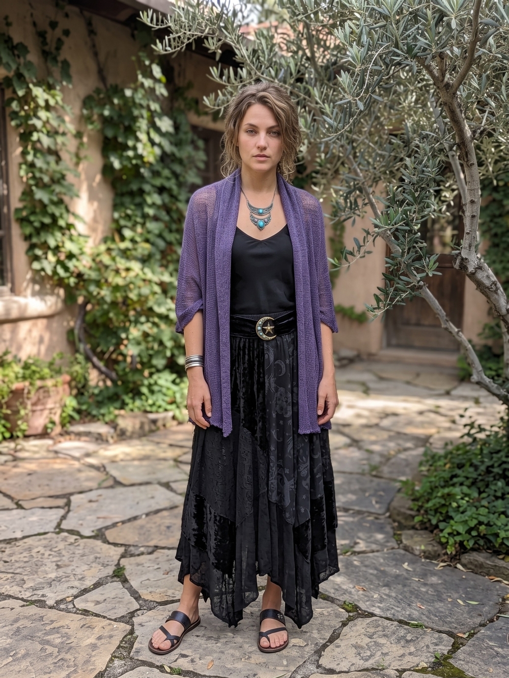 Whimsigoth Handmade Open Knit Draped Waterfall Cardigan purple Fairycore Boho